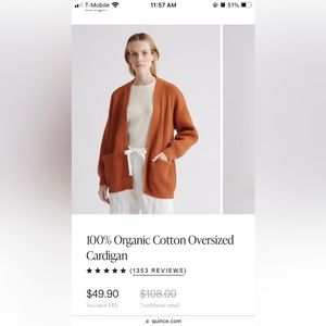 Quince 100% organic cotton oversized cardigan rust